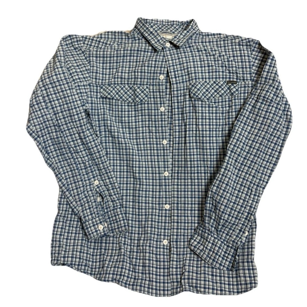 COLUMBIA Men's XL Button Up PFG Vented Shirt Blue  Plaid